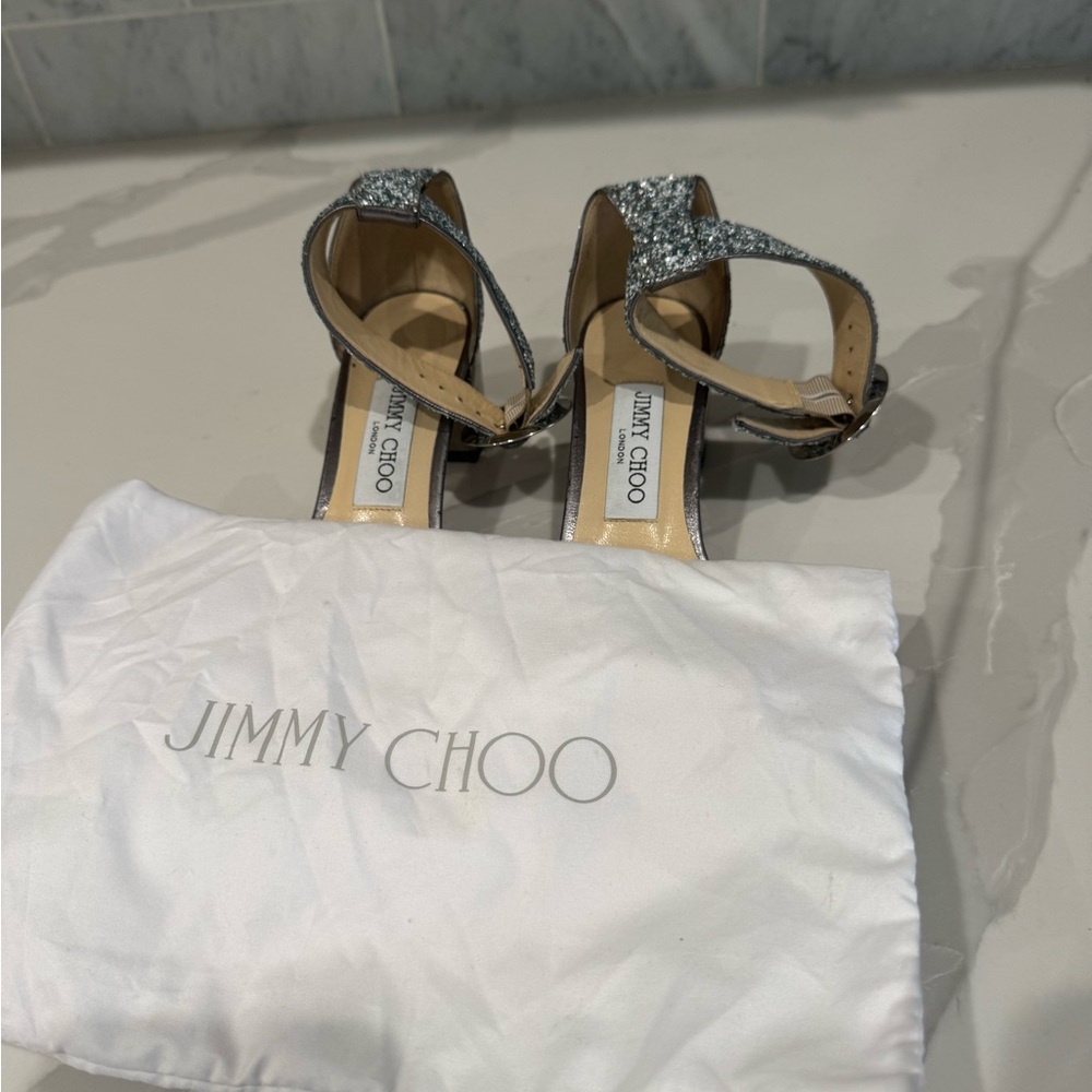 Jimmy Choo Silver Sparkle Sandals for Evening Elegance - Picture 6 of 6